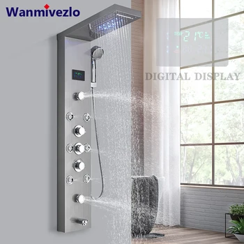 Set di rubinetti per doccia da bagno con luce a LED Sistema di pannelli per doccia a pioggia a LED Miscelatore per acqua per vasca da bagno Massaggio SPA Schermo di temperatura 1
