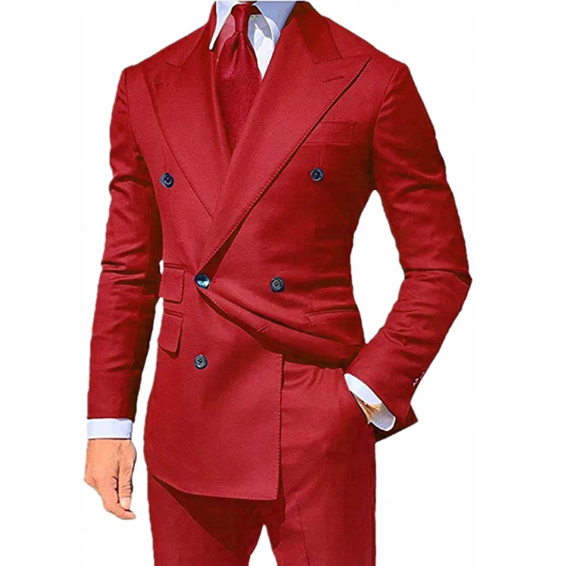 Double Breasted Slim Fit Men Suit For Wedding 2 Piece Formal Business Groom Tuxedo Custom Man Fashion Clothes Jacket With Pants