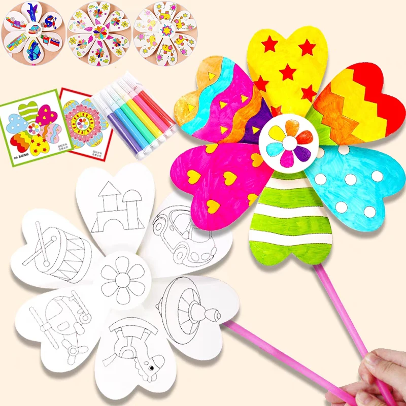 

2Pcs Creative Drawing Toys for Kids Handmade Art Painting Windmill Toys DIY Graffiti Education Playing Kindergarten Puzzle Toy