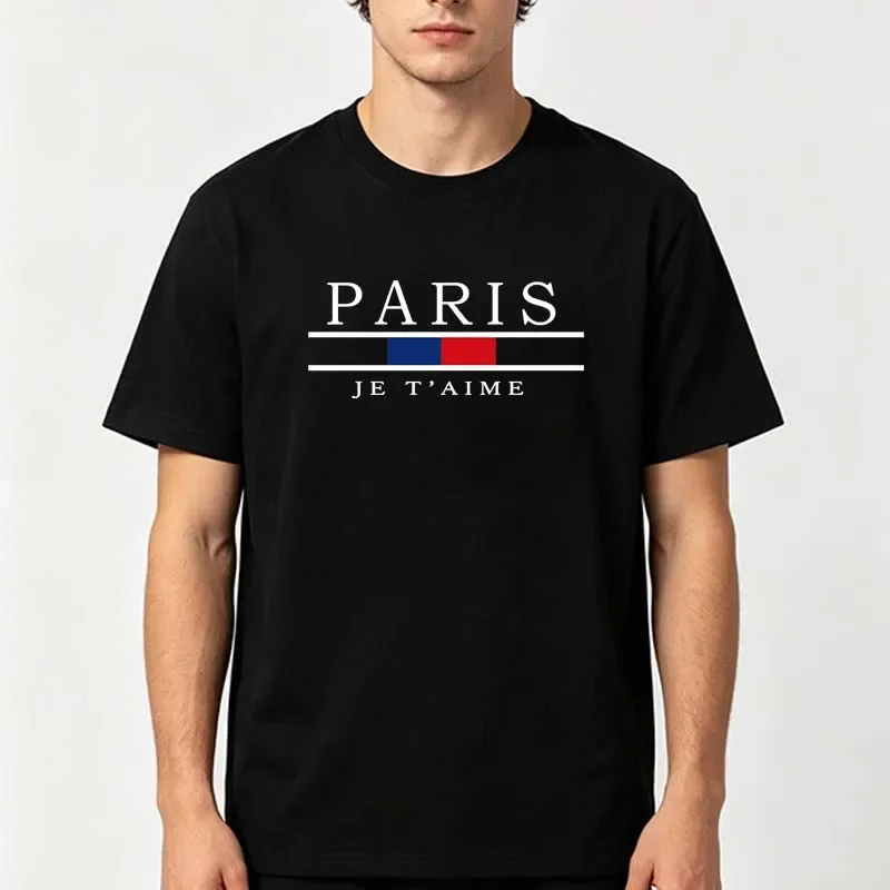 Paris Graphic Print Men's Summer Casual Fashion T-Shirts - High Street Minimalist Cotton Crew Neck Short Sleeve Tops