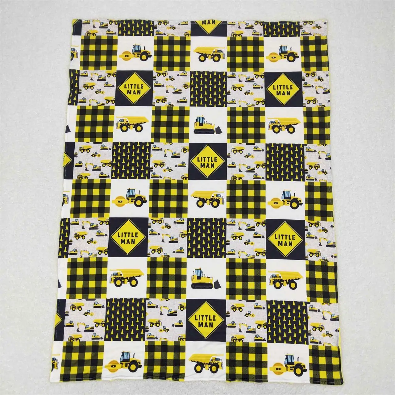 Wholesale Children Thin Quilt Baby Boy Kids Bedding Fleece Toddler Construction Plaid Yellow Flannel Blanket 2