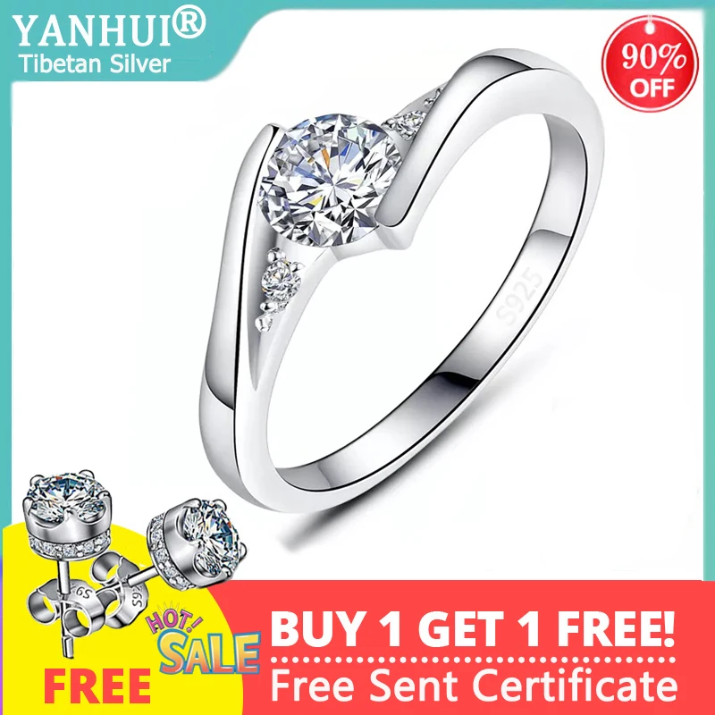 0.5 Carat Cubic Zircon Engagement Ring White Gold Color Tibetan Silver Wedding Band Gift for Women