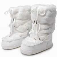 2025 Winter Snow Boots Women Boots Fluffy Furry Fuzzy Faux Fur Boots Lace Up Middle Calf Platform Pink Black White Ski Boots - Image 5