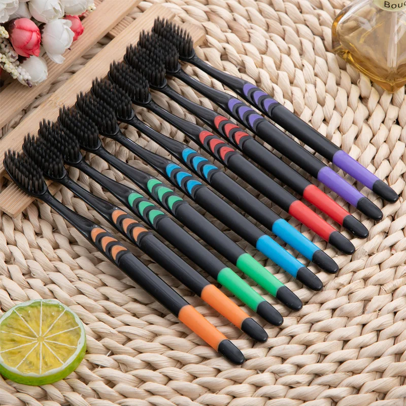 Eco-Friendly Natural Bamboo Toothbrush Set - 10 Soft Bristle Charcoal Brushes for Teeth Whitening and Oral Care