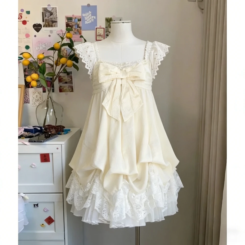 Women Sleeveless Vintage Japanese Bubble Dress Camisole 2026 Summer Y2K Kawaii Chic Beach Party Stylish Outfits 5