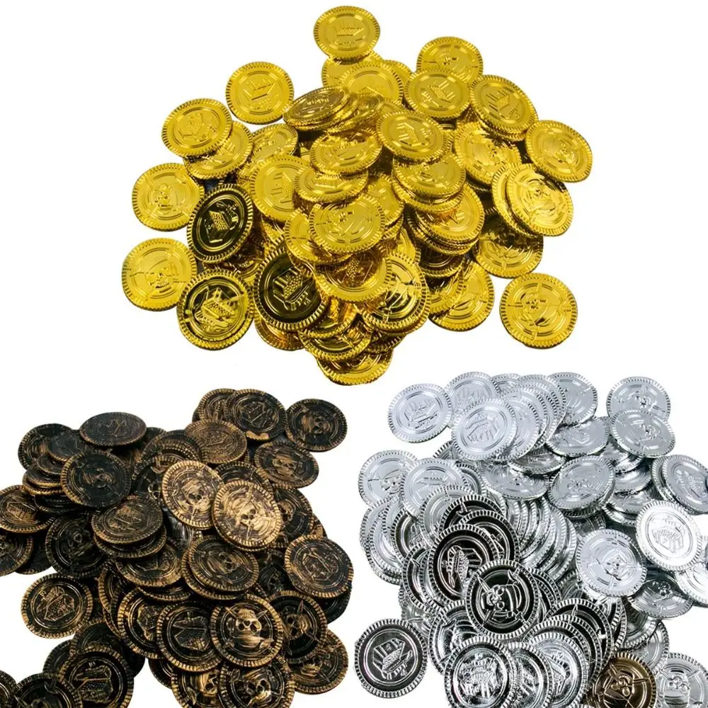 

100Pcs Gift Birthday Pirate Coins New Party Decoration Halloween Decor Game Coin Casino Favor Plastic Treasure Coins Kids