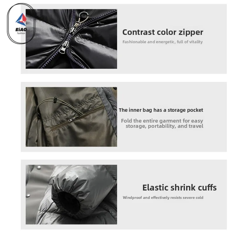 eiao Lightweight Down Jacket Men Ski Camping Waterproof Windproof Puffer Jackets 2025 Winter Fashion White Duck Down Filler Coat