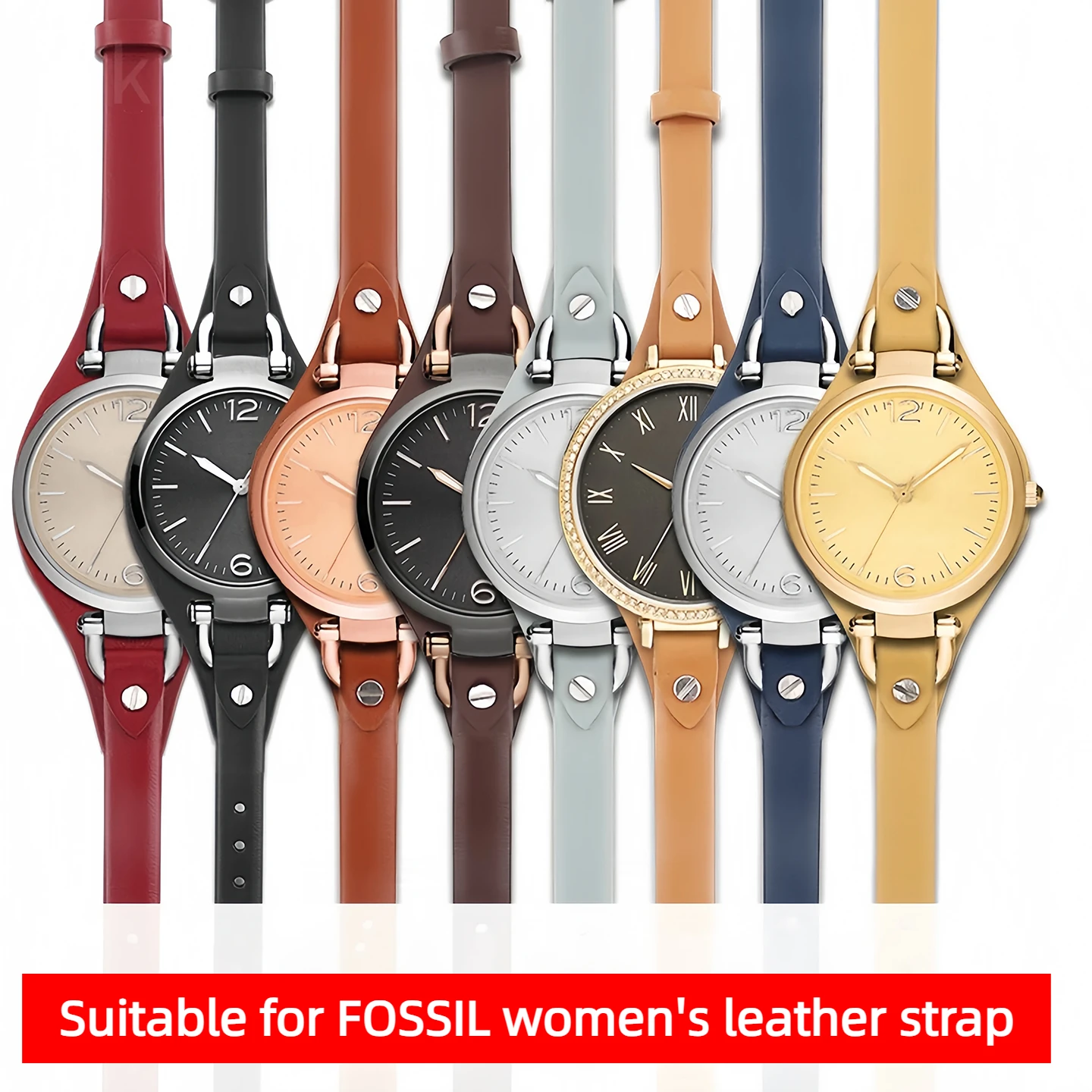 Women's 8mm Genuine Leather Watch Strap – Soft Cowhide Band Bracelet in Stylish Design