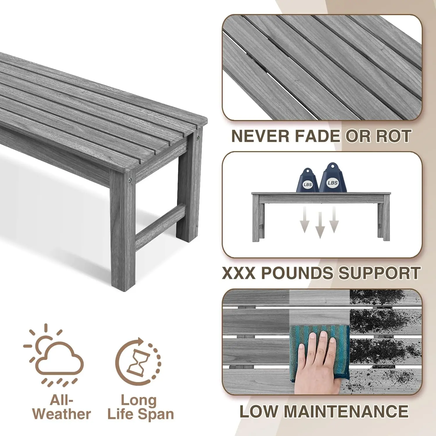 2-Person Outdoor Poly Lumber Patio Backless Bench, Fade-Resistant & Odor-Free Poly Lumber Patio Furniture,Weatherproof, Suitable