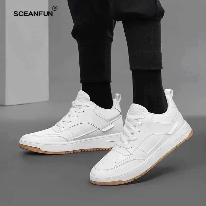 Men genuine leather casual shoes men sneakers man white shoes comfortable platform male footwear height increase 6/8/10cm insole 4