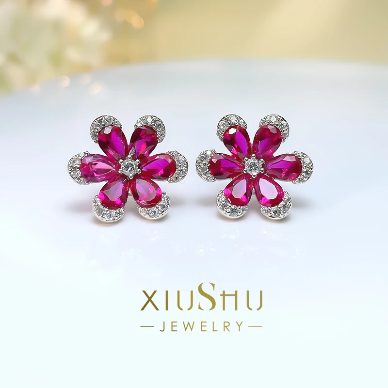 

Gaoding Artificial Rose Red Treasure Flower Earrings for Women's Advanced Sense Earrings