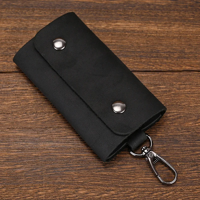 Leather Key Wallet and Keychain Holder - Unisex Simple Solid Color Storage Case