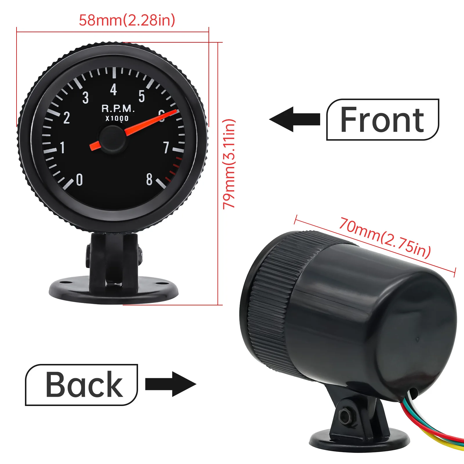8K Tachometer 12V Car Tacho Meter 52mm With White LED Gauge 8000 RPM For 1-8 Cylinders Engine + Gauge Holder Engine Tachometer Tachometer Gauge Tachometer Meter