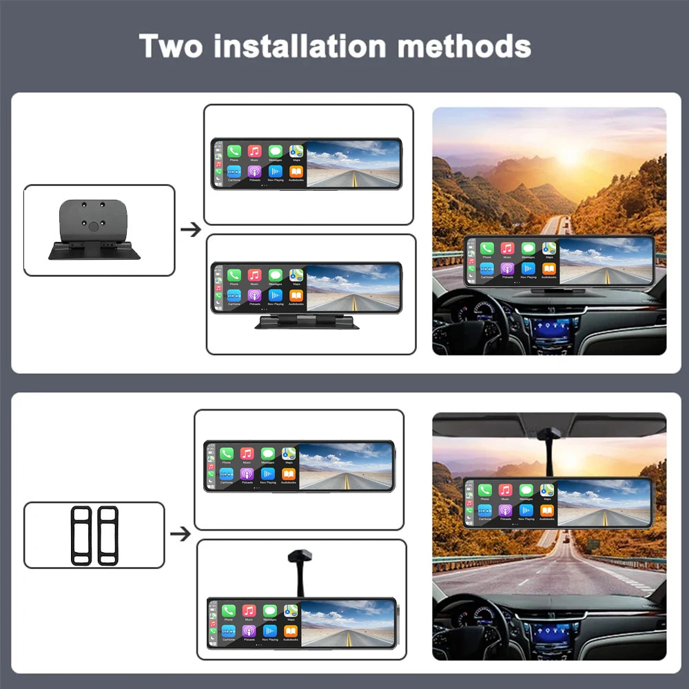 HGDO T160 4K Dash Cam Carplay Android Auto Rearview Mirror GPS Video Recorder 5GHz WIFI FM Car Camera DVR Siri Voice Dashboard