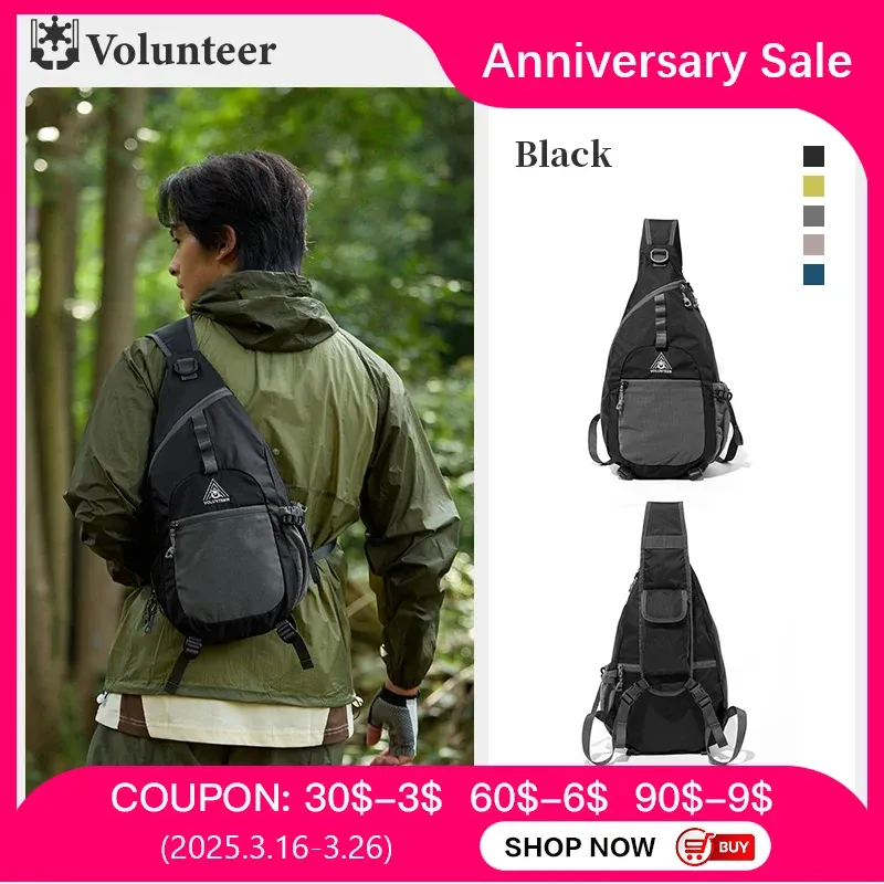 Volunteer 10L Crossbody Bags for Men Travel Hiking Light Weight Waterproof Chest Bag Commuter Durable Messenger Bag Man 1857-10
