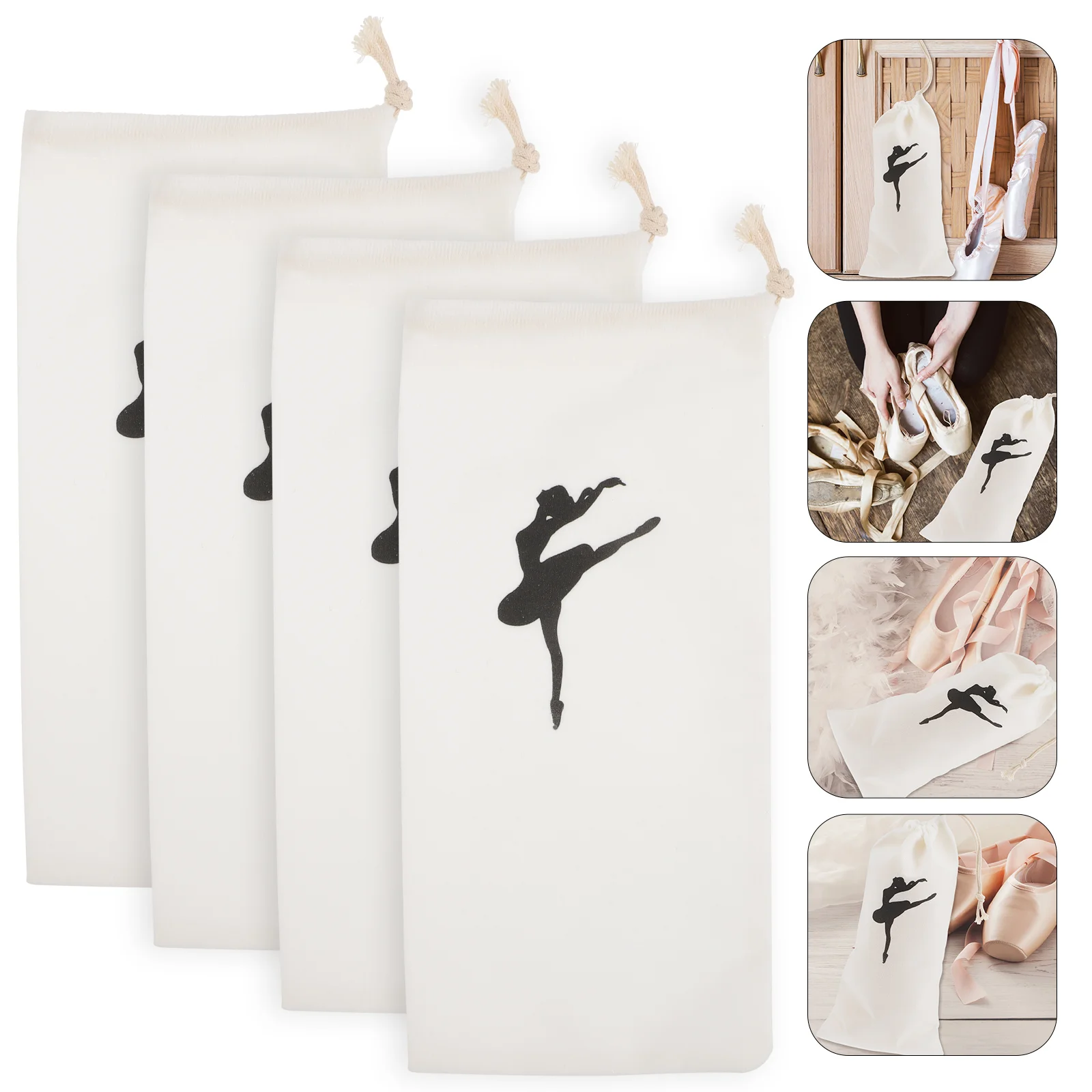 

4 Pcs Dance Shoe Organizer Pointe Bags Shoes Pouches Canvas Ballet for Girls Handbag Inserts Drawstring Storage