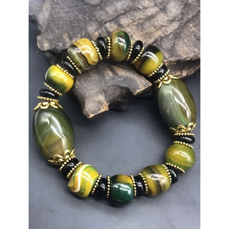 

Natural Agate Bracelet Chalcedony Men Couple Crystal Hand Jewelry
