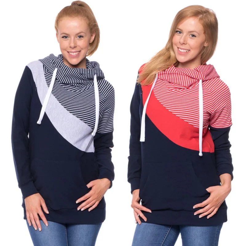 Womens Breastfeeding Maternity Nursing Hoodie Sweatshirt Long Sleeve Patchwork Zipper Pullover Top Breasr Feeding