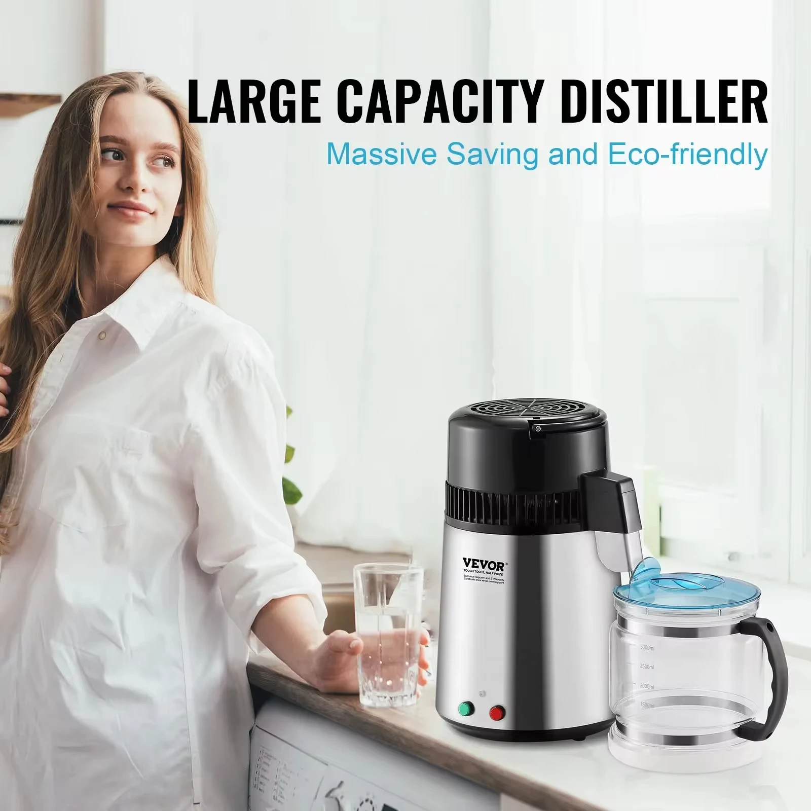 VEVOR Water Distiller Pure Water Purifier Filter For Home Countertop4L 1.05 Gallon 750W Stainless Steel Interior Distiller stainless steel distiller