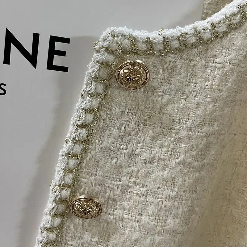 New Spring Autumn Jackets for Women Round Neck Trench Coats Woolen Short Jackets Blazers Office Lady Korean Tweed Jacket Overcoa