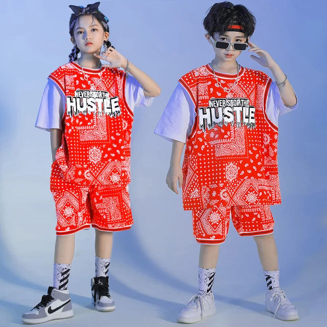 Kids Rave Outfits Teen Hip Hop Clothing Red Graphic Tee T Shirt Tops Summer  Shorts For Girl Boy Jazz Dance Wear Costume Clothes - AliExpress