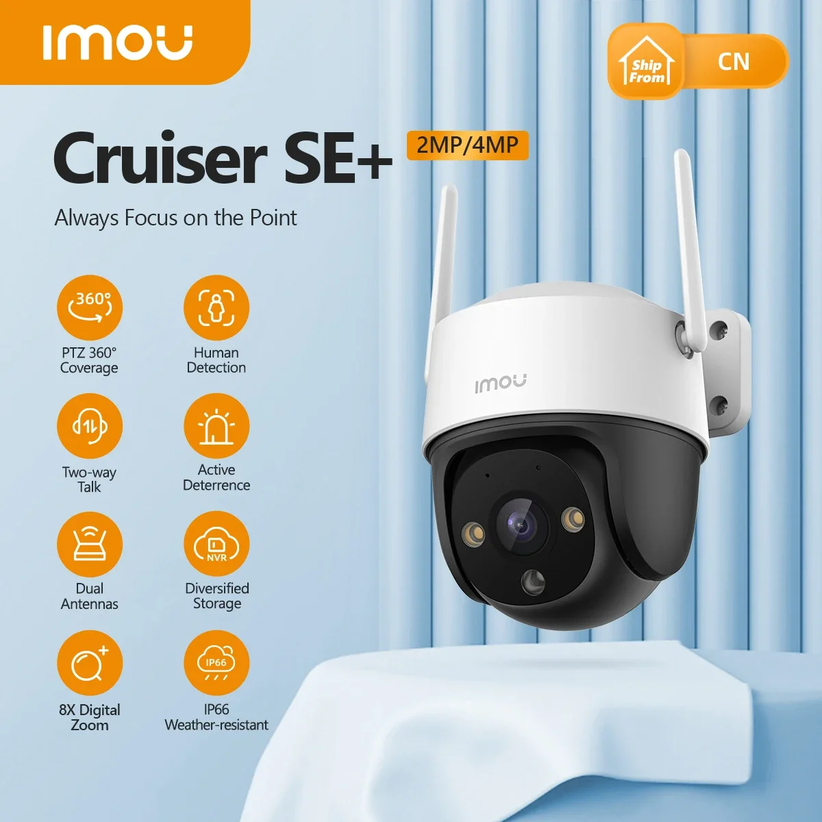 Imou Cruiser Se + 2Mp 4Mp Telecamera Wi-Fi Esterna Visione Notturna Ip66 Telecamera Resistente Alle Intemperie 8X Zoom Digitale Ai Telecamera Di Rilev