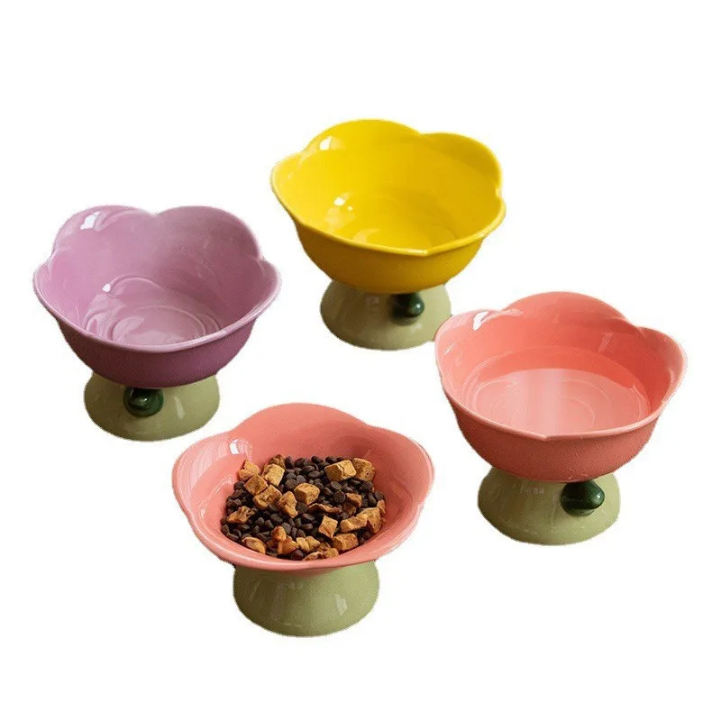 

New Flower Ceramic Cat Bowl Cat Food Bowl Tall Cat Water Bowls Cat Feeder Cat Supplies Small Dog Bowls Dog Feeder Pet Accessory
