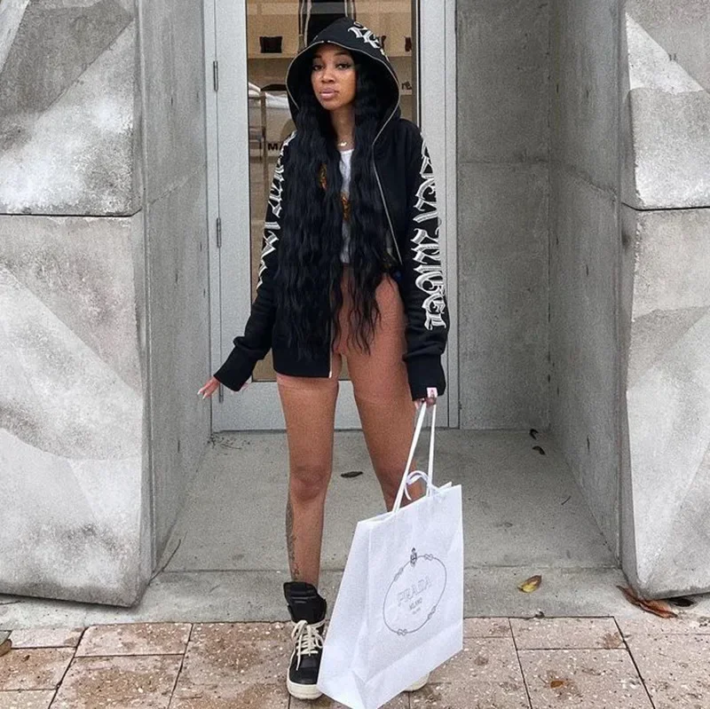 Letter Printed Zip Up Hoodie Streetwear Women Cyber Y2k Jackets Cardigan Gothic Punk Clothes Sweatshirts 2024 Autumn and Winter