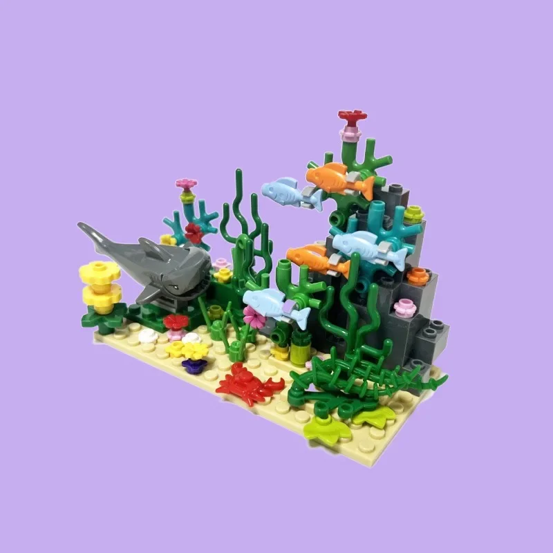 Moc Underwater World Adventure Shark Devil Fish Animal Plant Aquarium Display Piccoli Blocchi Di Costruzione A Pellet Per Bambini