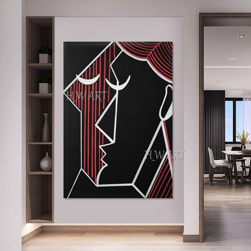 

Abstract Paintings Faces Wall Modern Black And White Textured Art Drawing Picture Frameless Hotel Corridor Decor Canvas Artwork