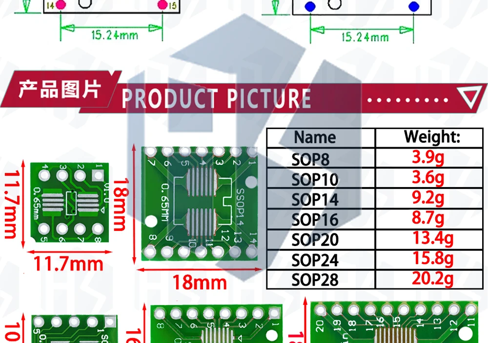 10pcs pcb board kit smd drehen zu dip adapter konverter platte sop msop ssop tssop sot23 8 10 14 16 20 28 smt zu dip – Detail 17