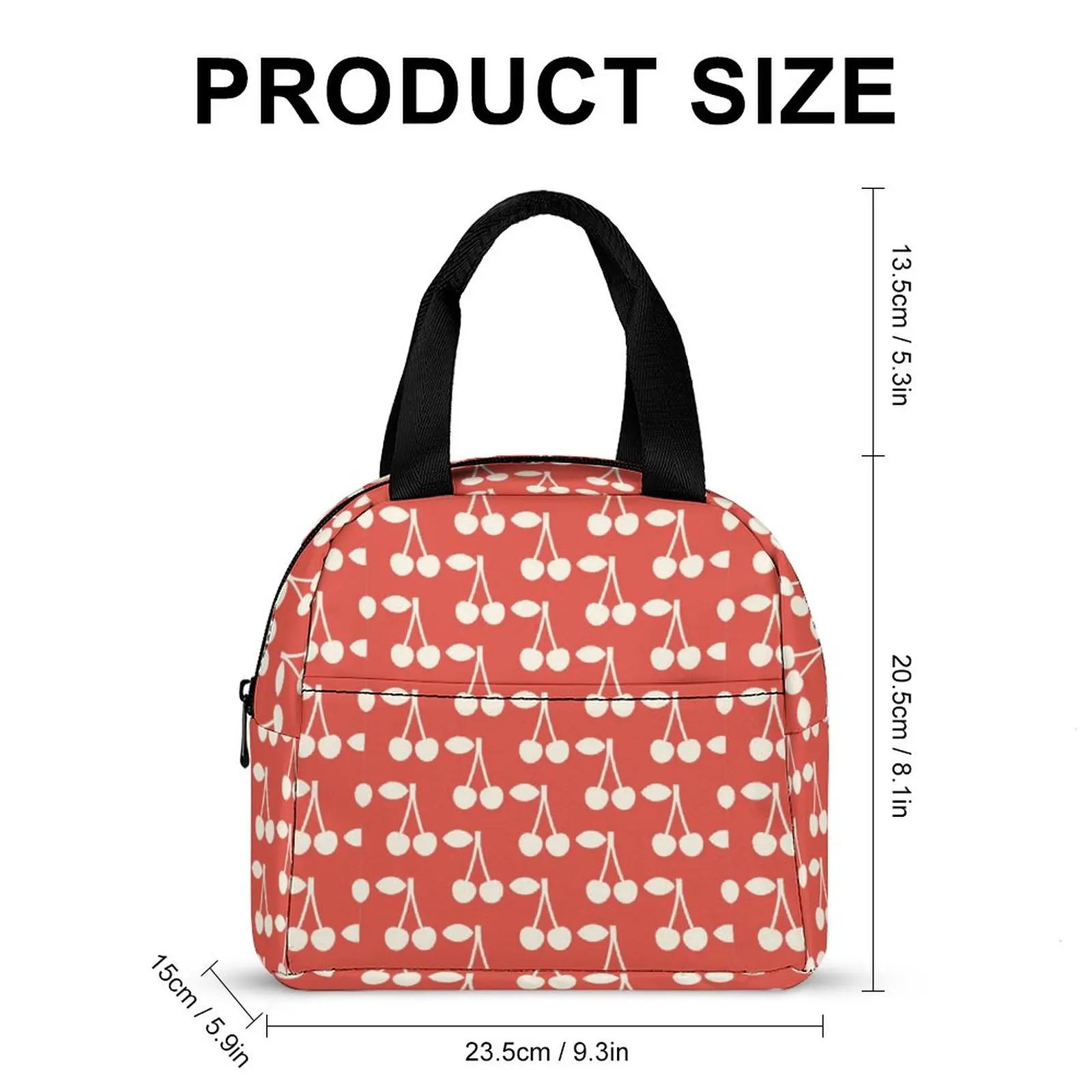 Custom Pattern Tote Lunch Bags for Women Red Cherry Print Portable Lunch Bag Picnic Travel Breakfast Box Office Work School