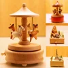 Wooden Carousel Music Box Ornaments Rotatable Hand-cranked Music Box DIY Handmade Birthday Christmas Gift Children’s Toys 1