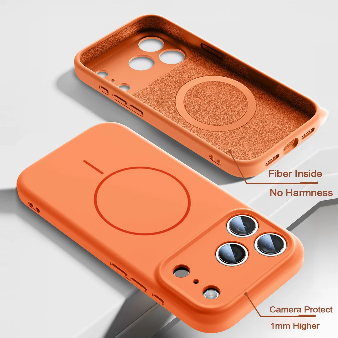 รูปสินค้า เคสซิลิโคนเหลวสีส้มสำหรับ iPhone 17 Pro Max พร้อมชาร์จ Magsafe