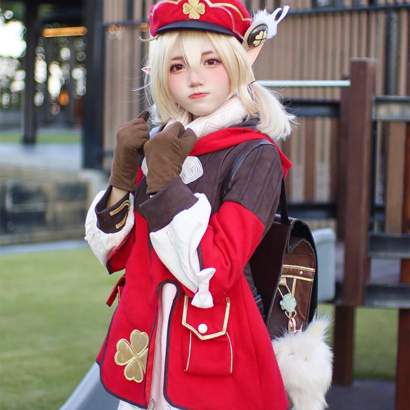 

New Game Genshin Impact Project Klee Hutao Cosplay Costume Spark Knight Lovely Red Formal Dress Female Role Play Clothing S-XXL