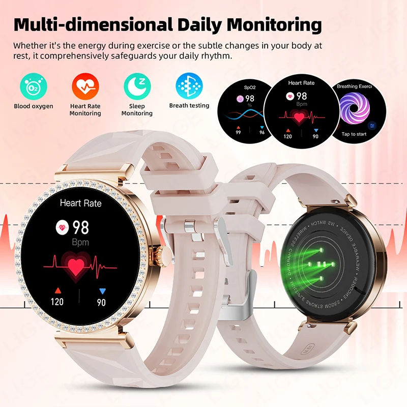 LIGE 2025 GPS Track Women Smart Watch Sports Heart Rate BT Calling AI Voice Ladies Fashion Diamond Smartwatch For Huawei Xiaomi