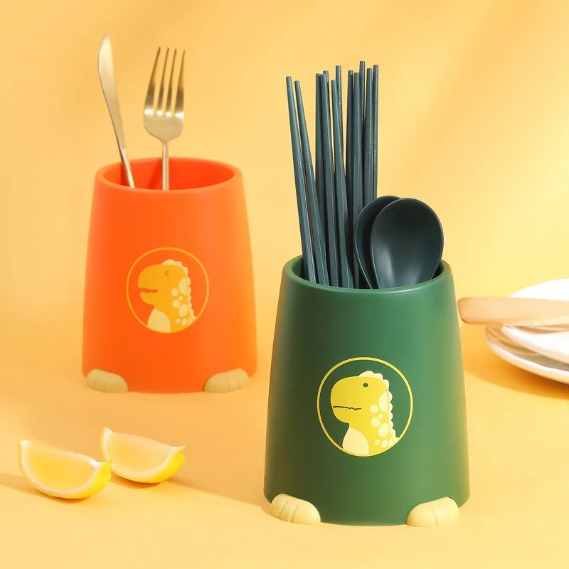 

Creative Cute Dinosaur Household Tableware Desktop Storage Cartoon Knief Chopsticks Tube Chopstick Storage Box