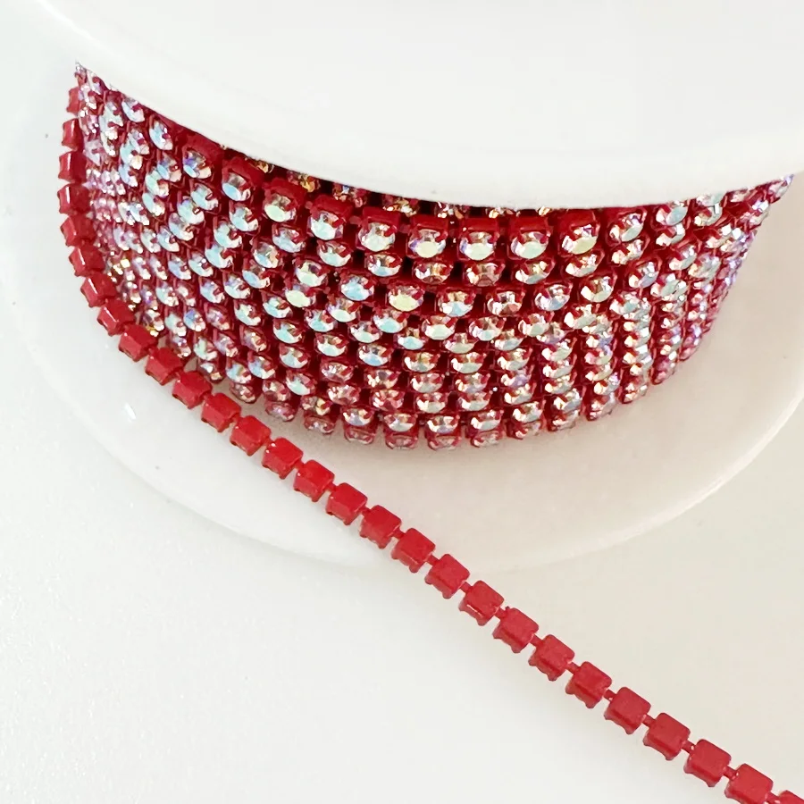 9m Crystal AB Rhinestone Cup Chain with Colorful Glass Bottom