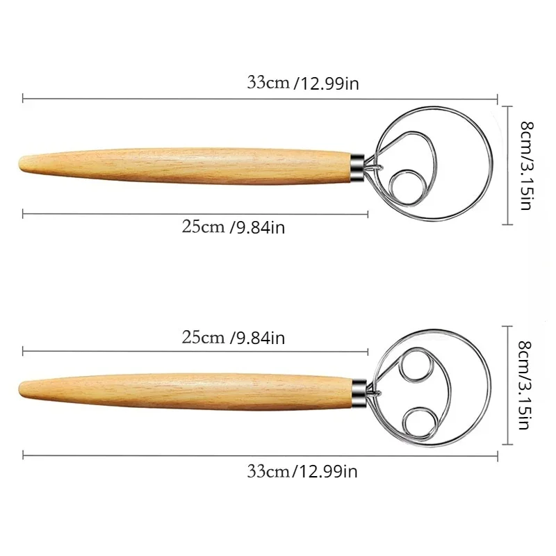 Description Picture 6 of itemDanish Dough Whisk Stainless Steel Hand Mixer Blender Egg Beater Poking Bar Pastry with Wooden Handle Baking Tools