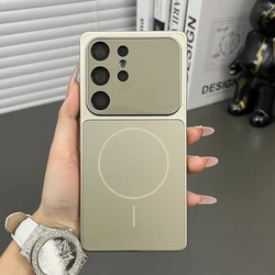 Premium AG Glass Armor Phone Case with Magsafe Magnetic Cover - Large Window Design for Galaxy S23 Ultra (Gray)