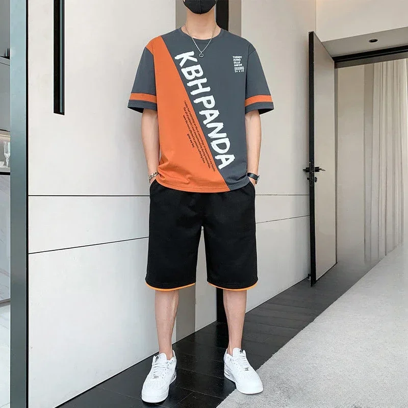 thumbnail image 1 of Conjuntos de entrenamiento para hombre con estampado gráfico, camisetas y pantalones cortos de marcas originales básicas negras, trajes para hombre de dos piezas, estilo coreano 2024, geniales, XL, 1 of 5
