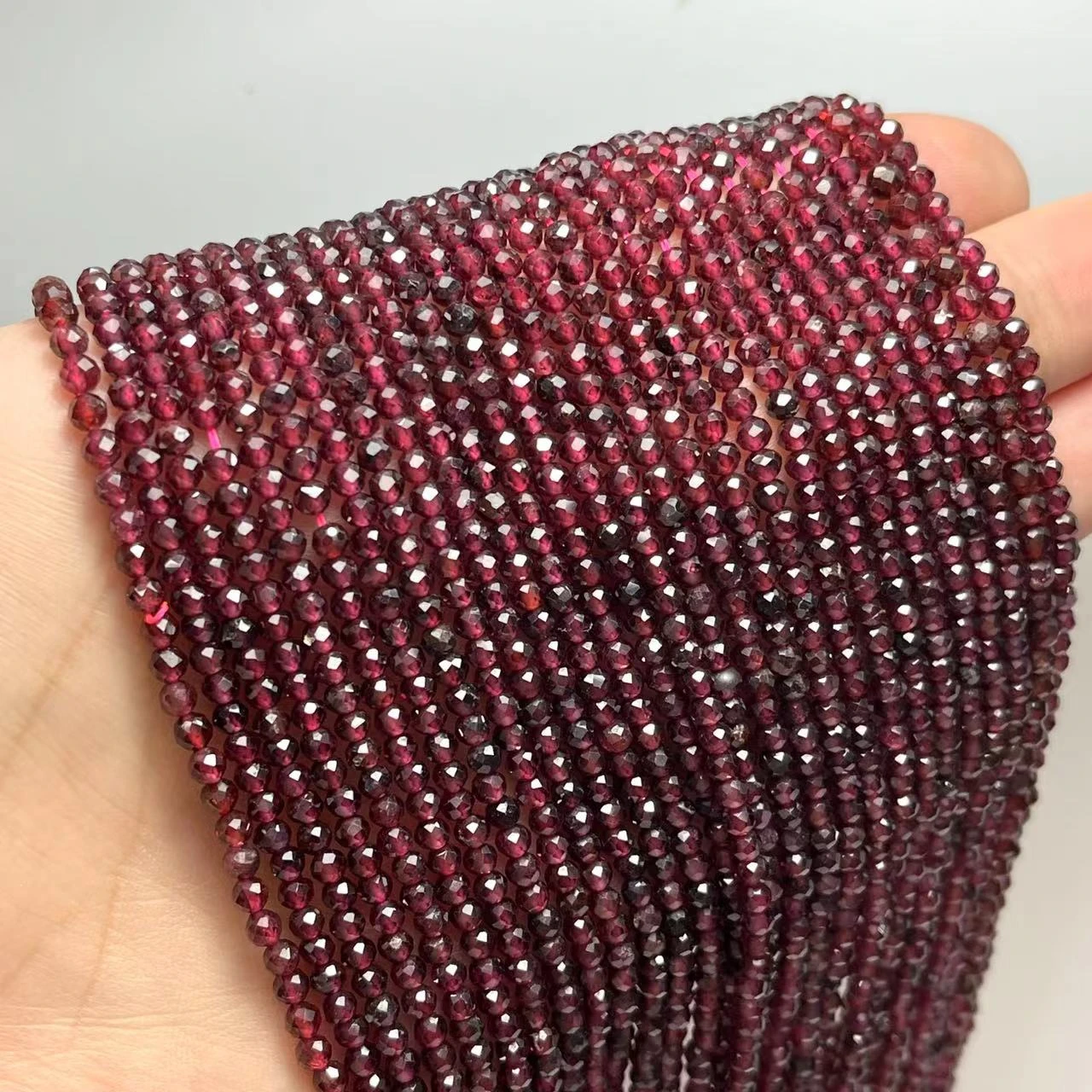 2/3/4MM Red Garnet Faceted Round Natural Stone Loose Spacer Beads For Jewelry Making DIY Bracelet Necklace 15” Wholesale