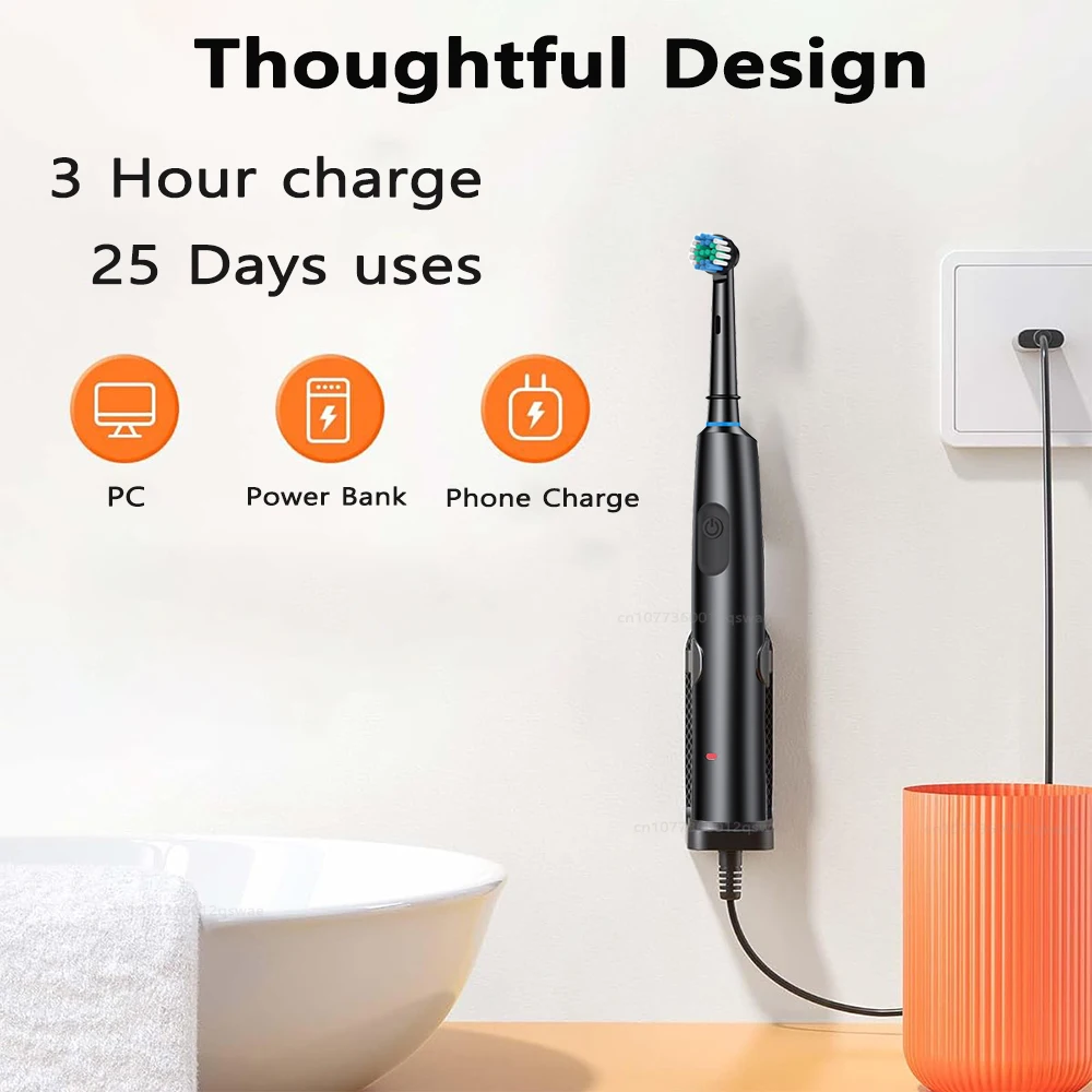 Rotating Electric Toothbrush with Holder for Adults Smart Timer Deep Clean with Rechargeable Tooth Brush with 8 Brush Heads
