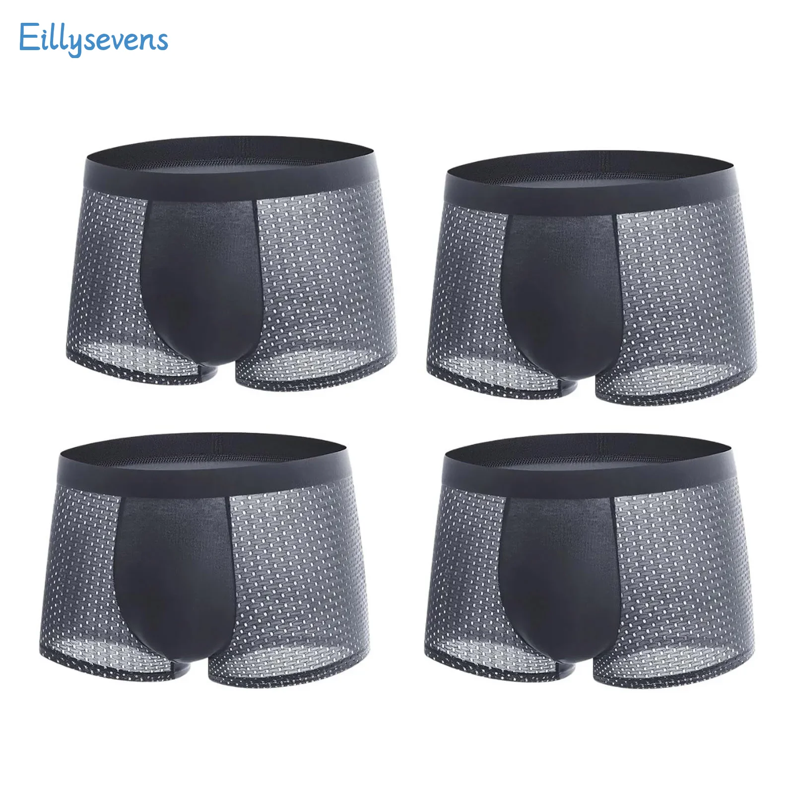 

Боксеры мужские с высокой талией, мягкие удобные дышащие шорты с сеткой, плоские угловые, однотонные, 4 шт.