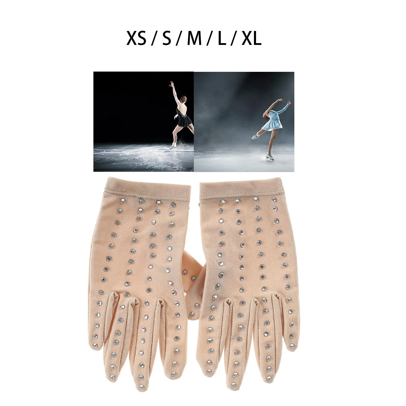 Womens Ice Skating Gloves with Rhinestones Girls Skating Accessories for Show Competition