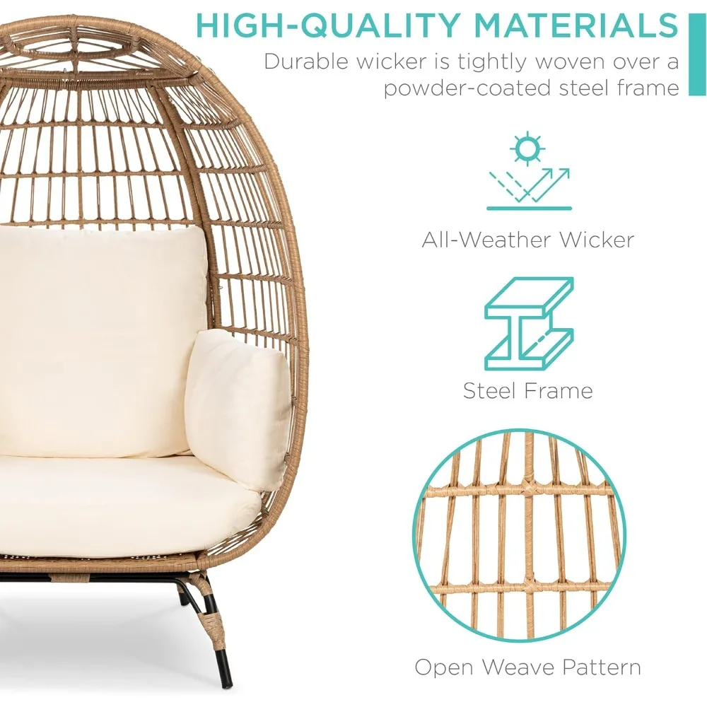Rattan Egg Chair, Oversized Indoor and Outdoor Lounge Chair with 4 Cushions, Steel Frame, 440 Lbs 6
