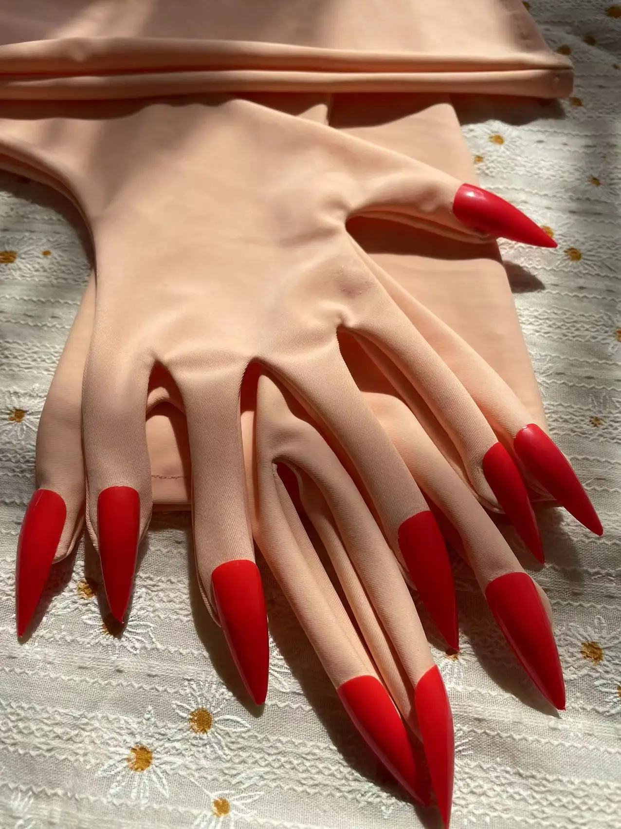 Women's None Shiny Flesh Spandex Zentai Glove Fetish Crossdress Men's Cosplay Kigurumi Gloves With Nails Male to Female