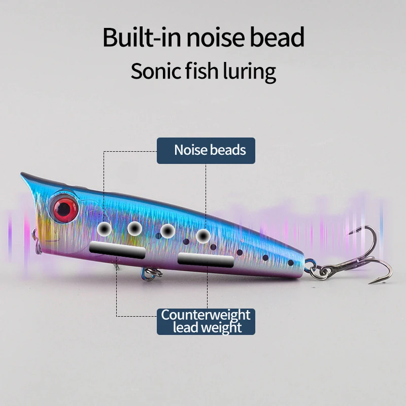 15/20g Popper Fishing Lure Topwater Artificial Bait Spinning Hard Baits Saltwater Fishing Bait for Bass Pike with 2 Treble Hooks
