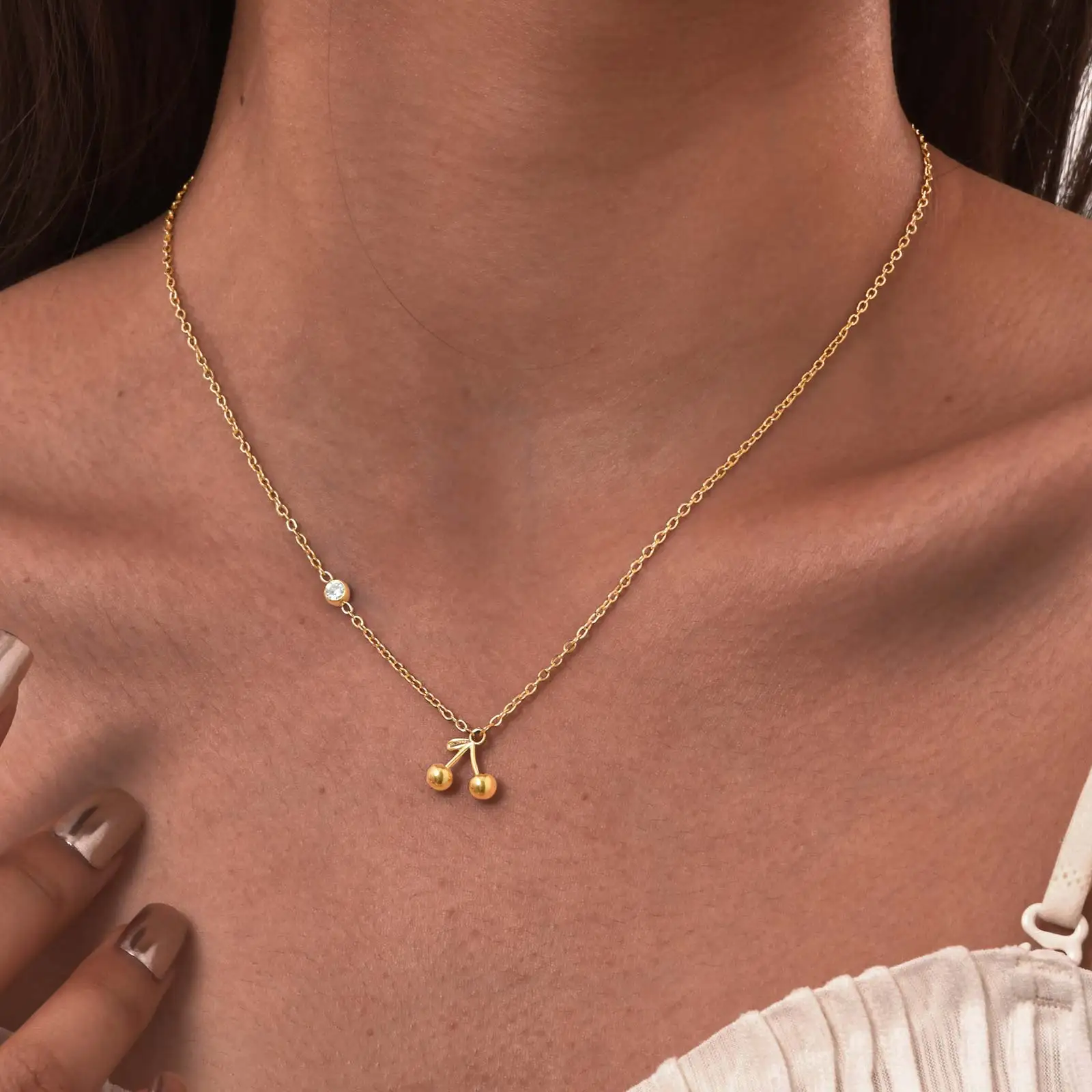 Kirsche Anhänger Halsketten Für Frauen Dainty Obst Gold Farbe Schlüsselbein Kette Halskette Edelstahl Mode Trendy Schmuck Geschenke – Detail 7