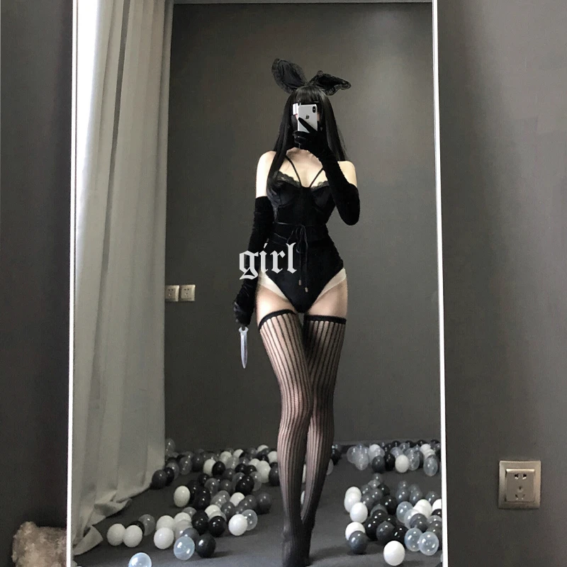 Ladies Cosplay Bunny Girl Suits Corduroy Cute Party Dresses Roleplay Lingerie Rabbit Ears Bodysuit Women Sexy Halloween Costumes